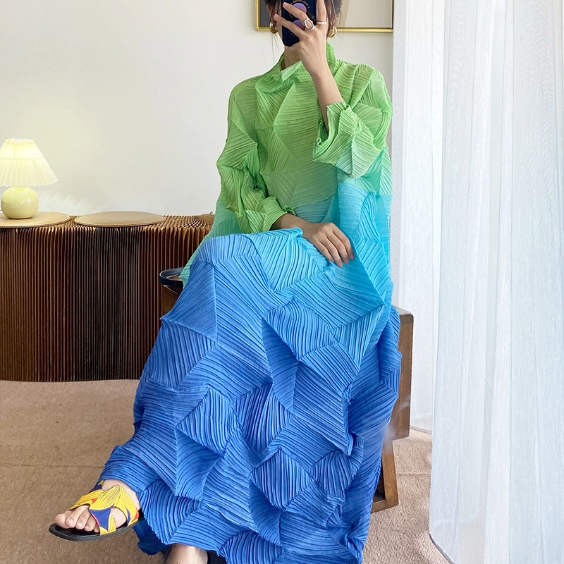 Pleats Clothing Supplier  2024 New Plus Size African Dresses Gradient Plus Size Women's Miyake Pleated Dresses Manufacturer Print Casual Dresses Natural Short 1
