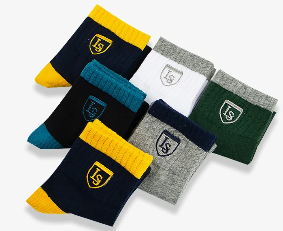 Embroidered Cotton Socks For Men's All Cotton Autumn And Winter Sports Men's Socks,Sweat Absorbing And Breathable Middle Tube 1