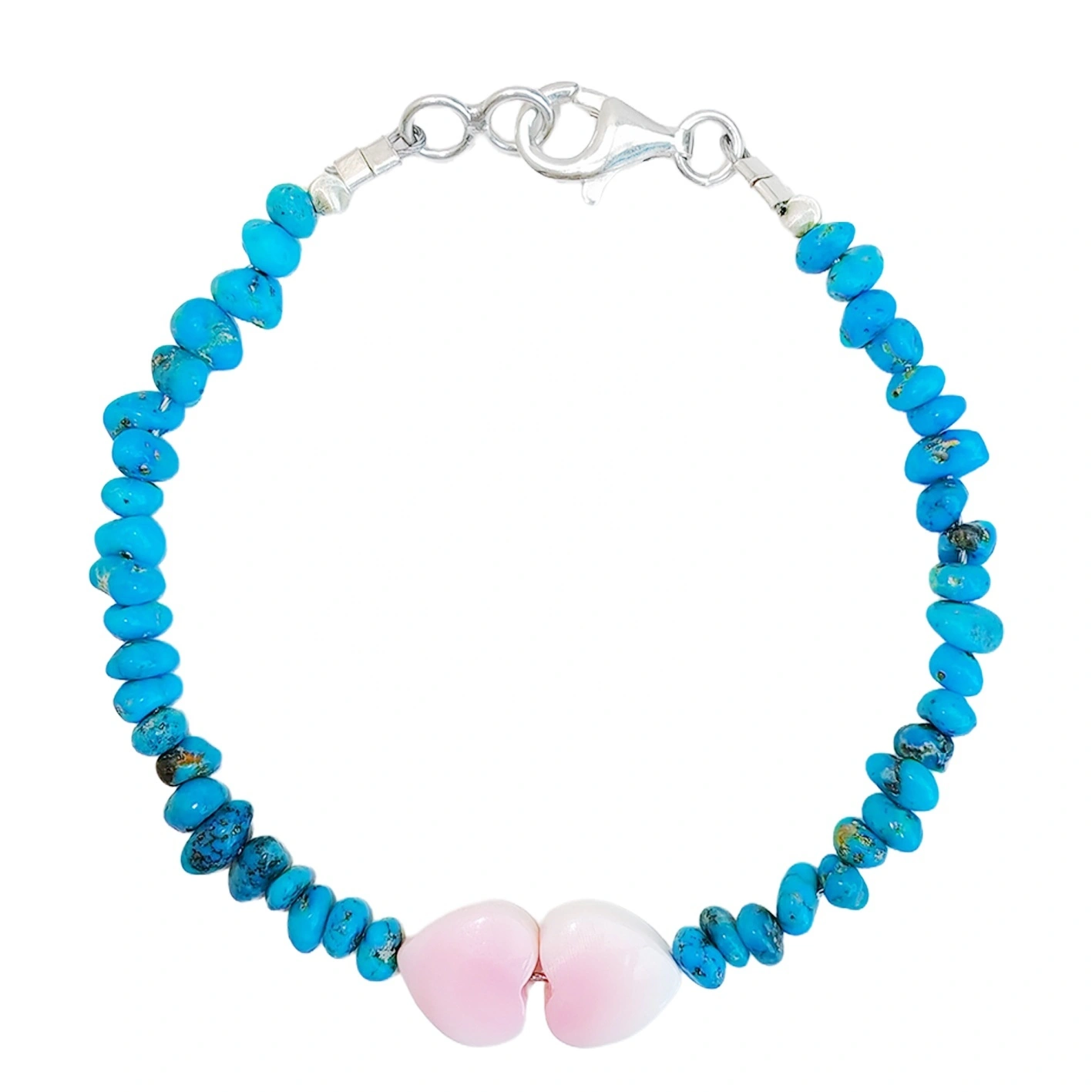 Best-selling Natural Heart-shaped Pink Opal Sleeping Beauty Mine Natural Sterling Treatment Turquoise S925 Silver Bracelet 1