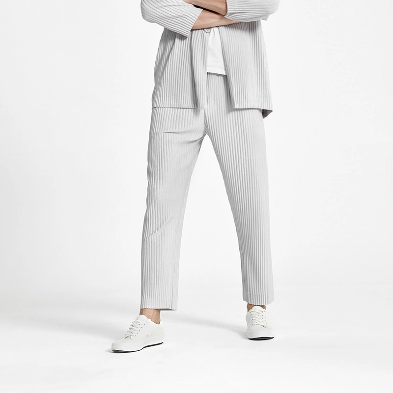Plis Fabricant de vêtements Miyake Pantalon décontracté d'été pour hommes Taille haute Motif droit Grande taille Pantalon plissé pressé japonais avec poches 1