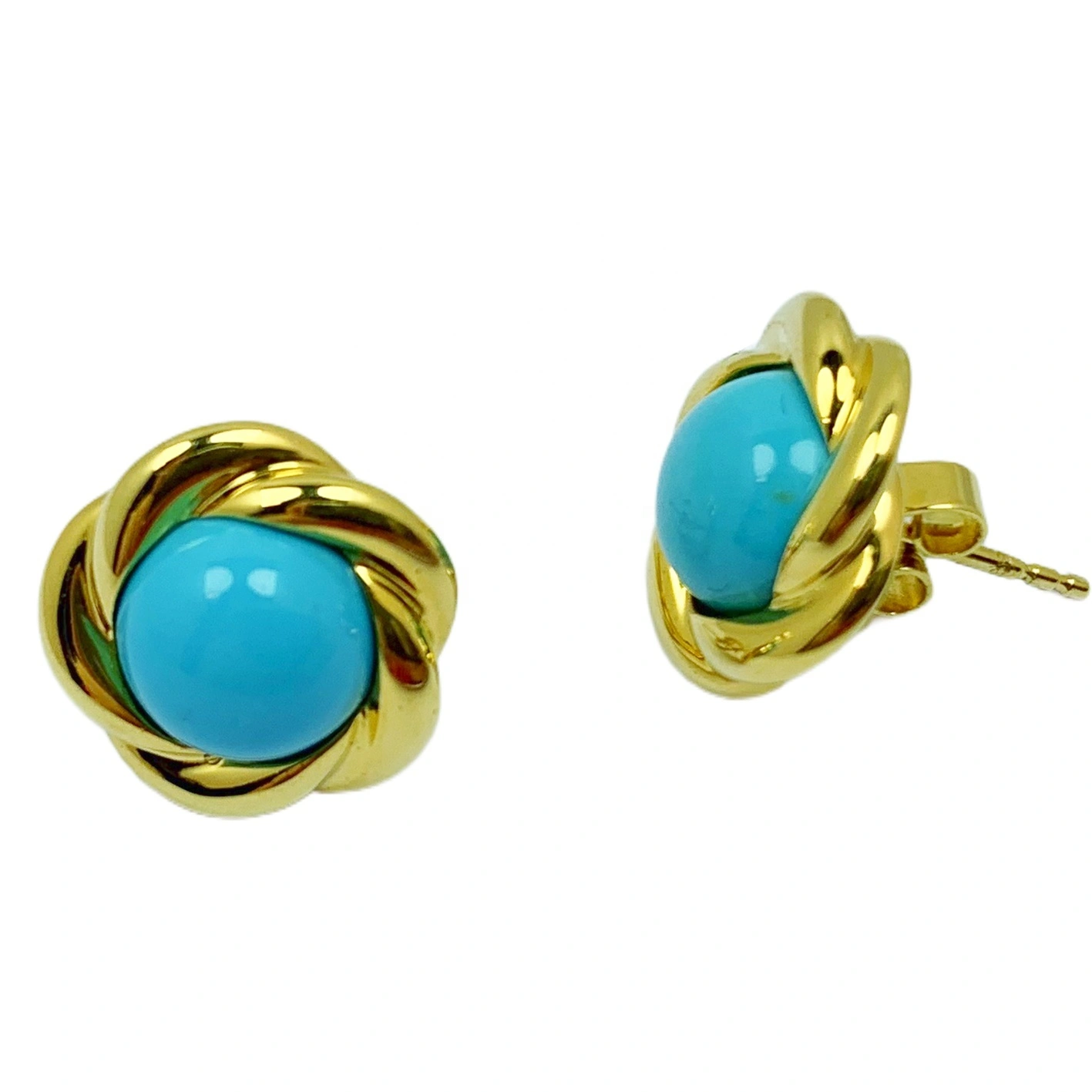 18k Gold Natural Electrolytic Turquoise Round Earrings Sleeping Beauty Mine Exquisite Jewelry Female Earrings As Gift Summer 1
