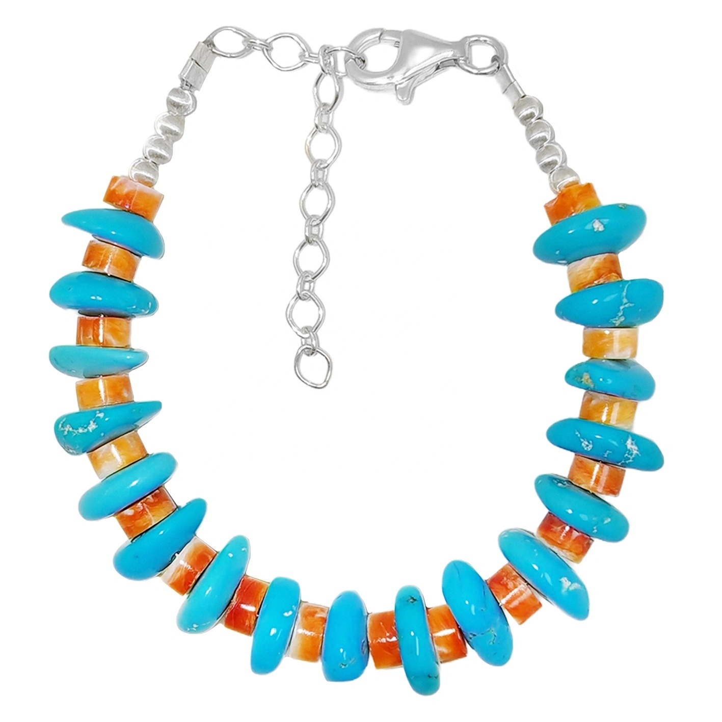 Women's Fashion Natural Sterling Treatment Turquoise Shape Bracelet S925 Silver Bracelet With Orange Spiny Oyster 1