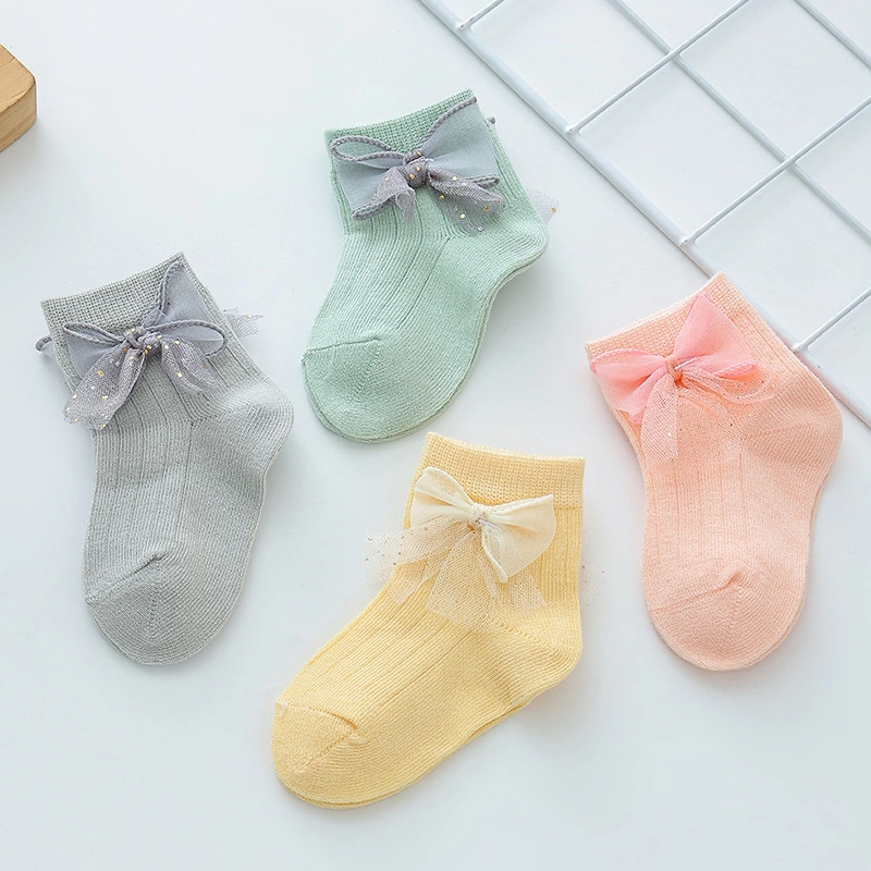 Baby Solid Color Knitted Socks with Bow - Custom Brand Option 1