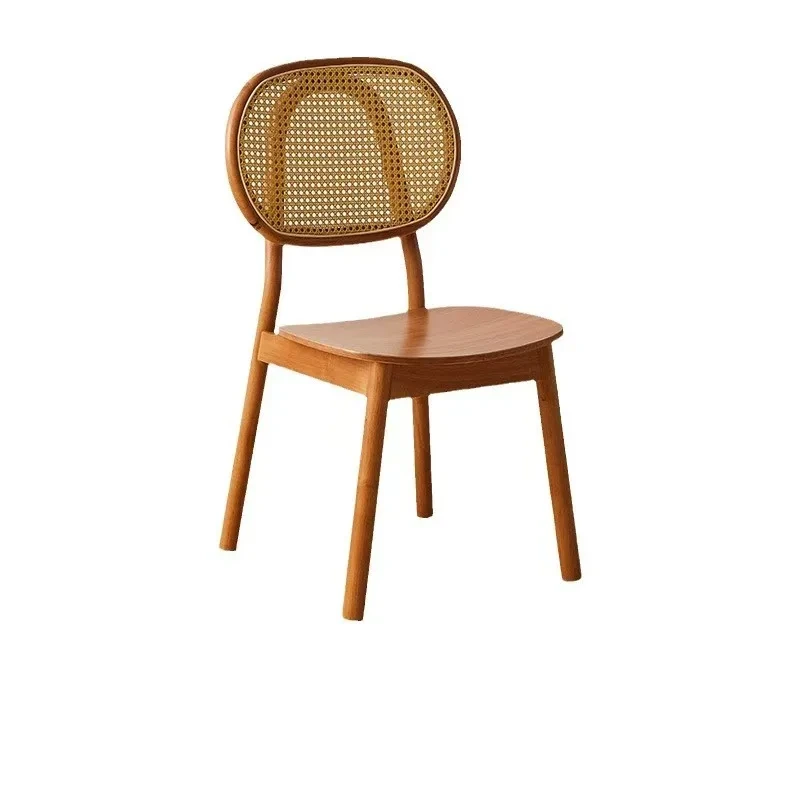 Designer Dining Chair Uban sa Backrest Minimalist Style Black Walnut Wood White Wax Wood Woven Rattan Seat 1