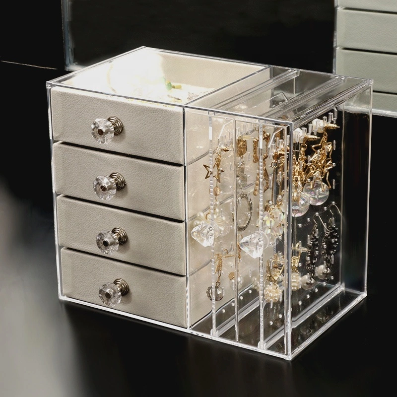 Caja organizadora de joyas de acrílico con cajón de terciopelo 1