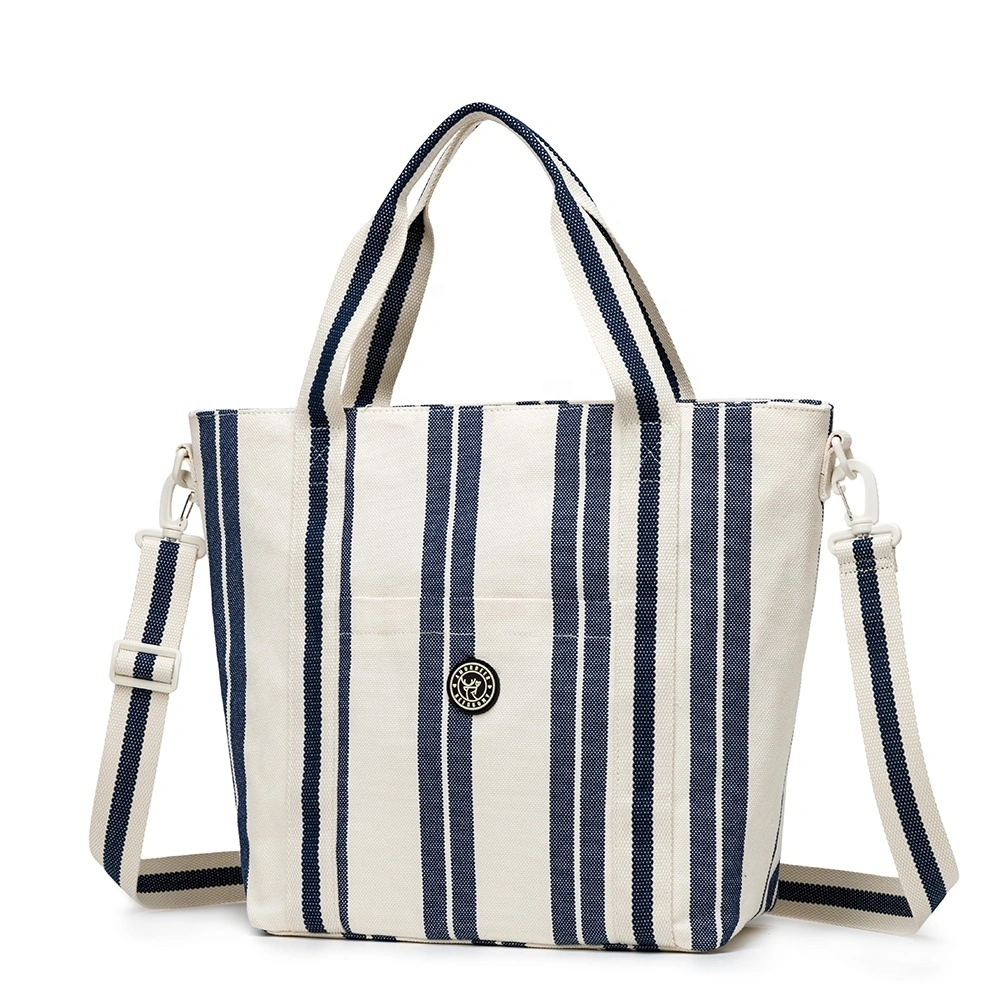 2024 New Fashion Bag Striped Canvas Handbag Tote Shoulder Crossbody Bag 1