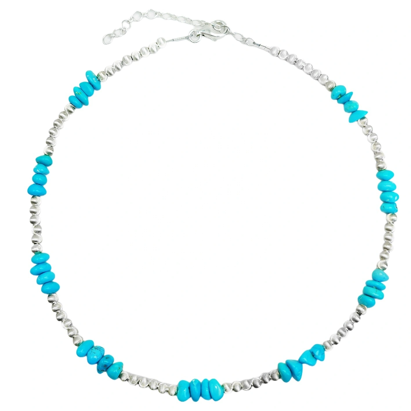 Hot Selling Sleeping Beauty Mine Natural Sterling Treatment Turquoise Necklace S925 Silver Beads Retro Unisex ස්වර්ණාභරණ 1