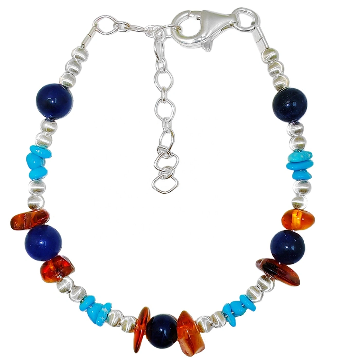 S925 Silver och naturlig bärnstenskombination Lapis Lapis Lazuli armband Vackra smycken för kvinnor Naturliga smycken Smycken Design 1