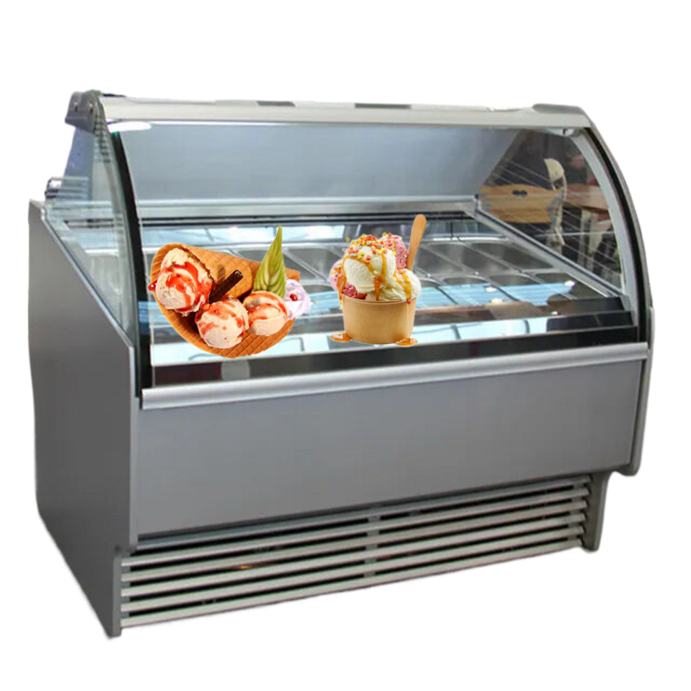 Pameran Ais Krim Melengkung Premium - Kabinet Paparan Pencuci Muda Pencuci Mulut Komersial 3