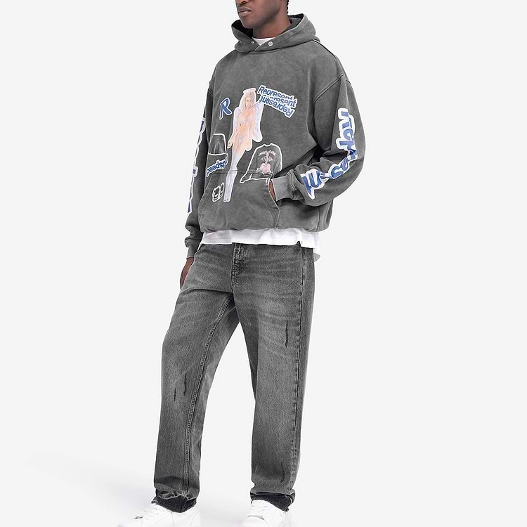 Factory Offers 100% Cotton Chenille Patch Embroidery Pullover Hoodie Men High Quality Custom Streetwear Free Sample 1