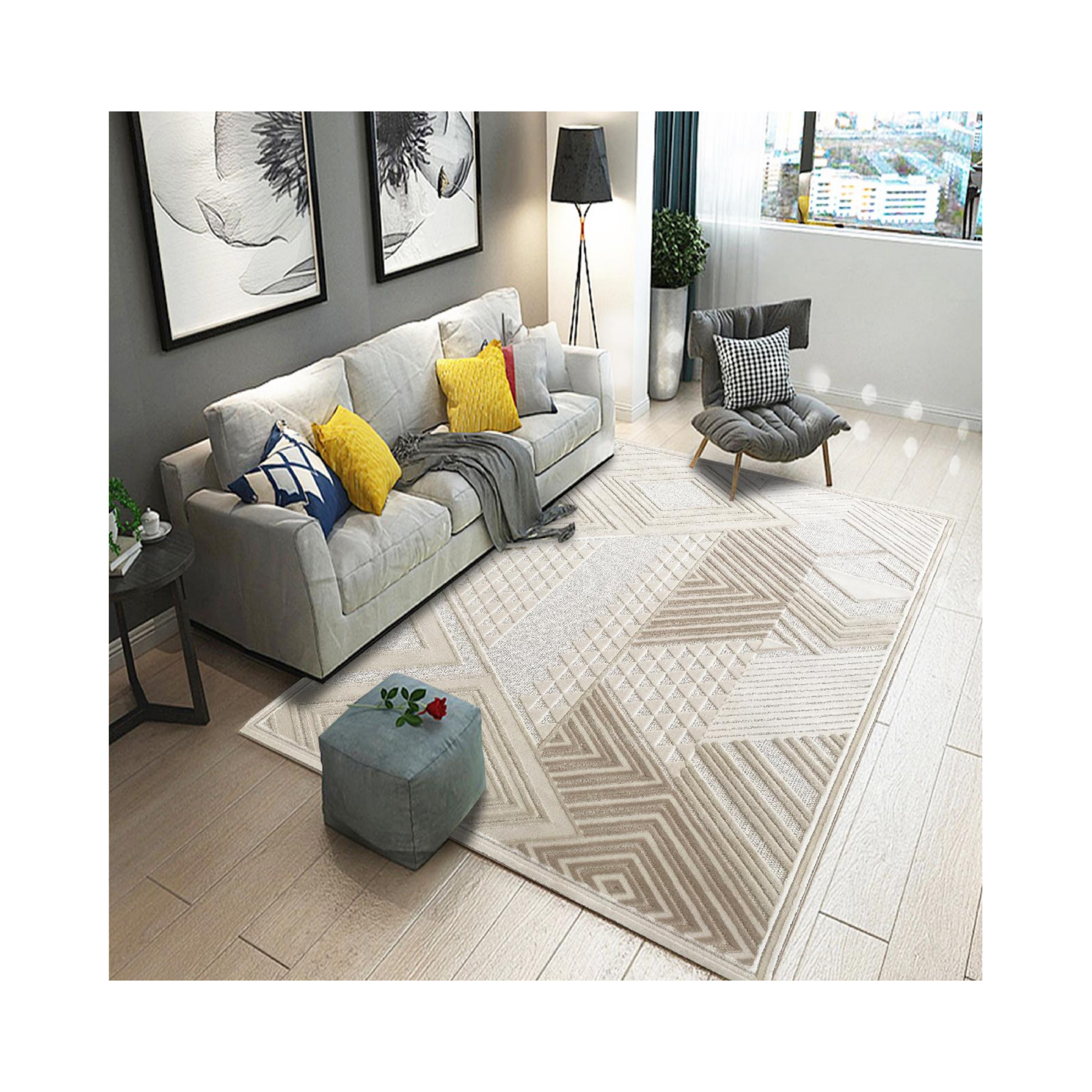 Tapis lavable, antidérapant et amovible sur mesure pour salon 2