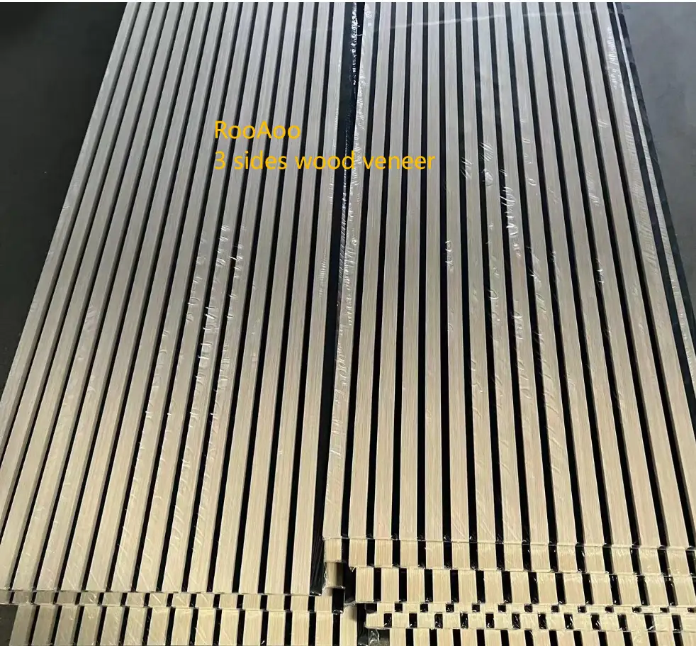 3 Sides Wood Veneer Acoustic Panels MDF Wood Slats Wall Decor Panels 1