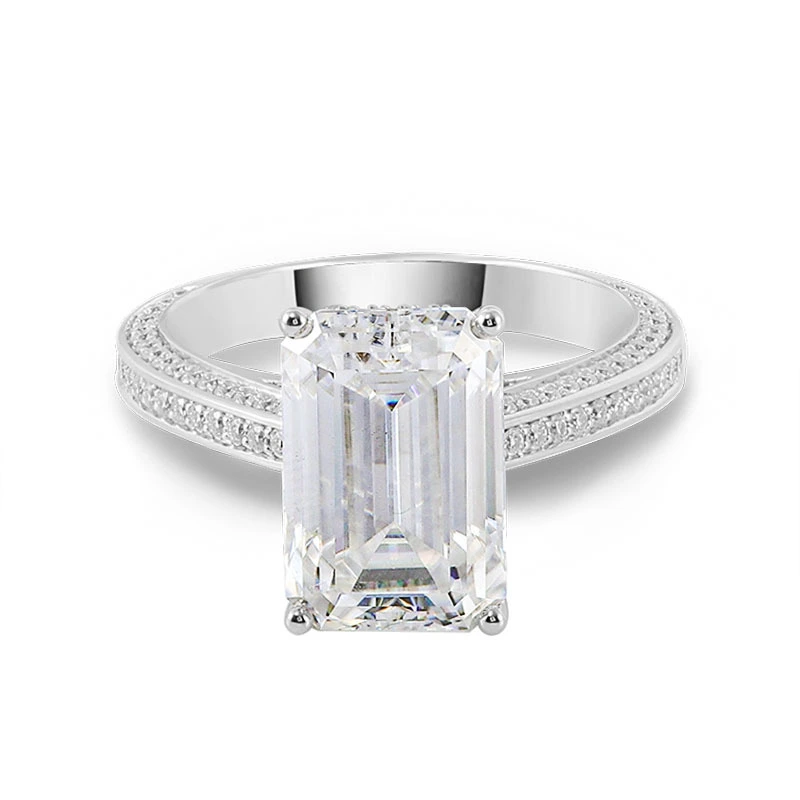 Nouvelle mode bijoux de bijoux dames 10k blanc éternité Moisanite Ring Engagement Emerald Cut 3CT Bague de mariage 1