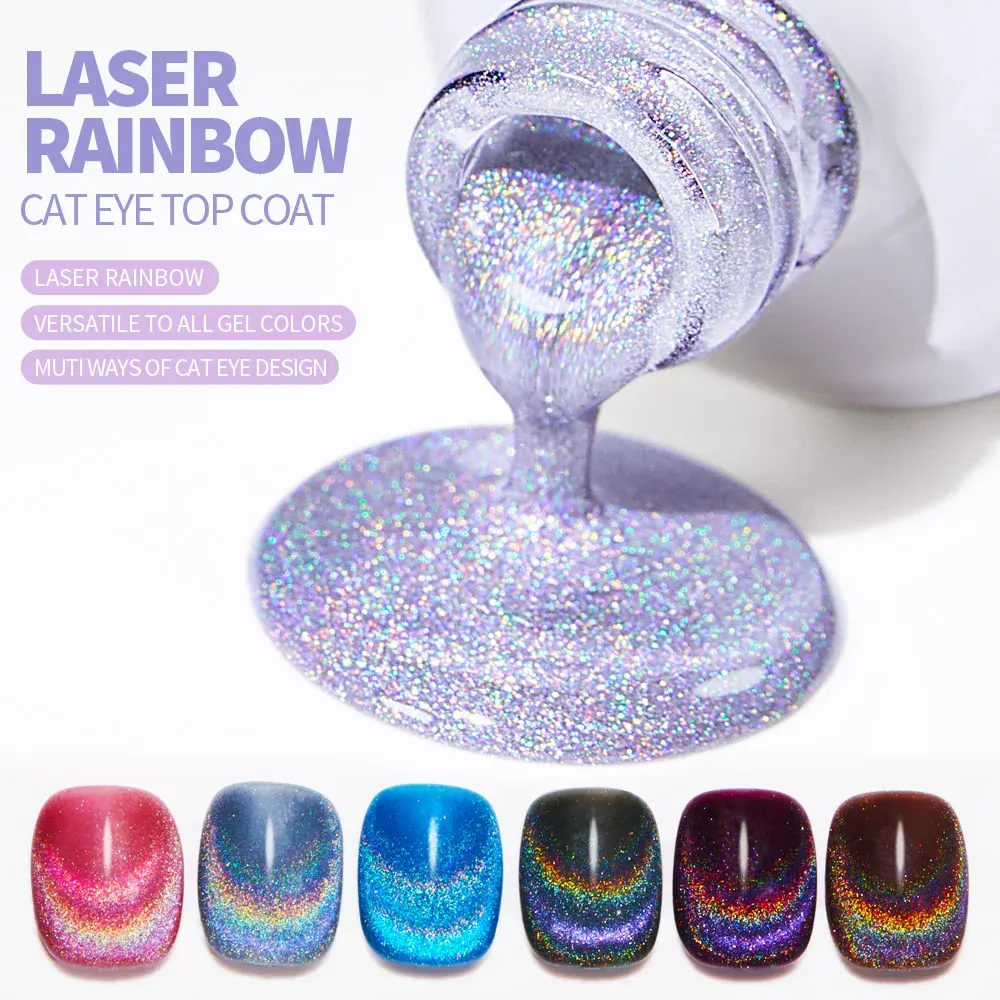Laser Rainbow Cat Eye Gel Top Coat 15ml UV Soak-Off Holo Cat Eye Nail Polish 1
