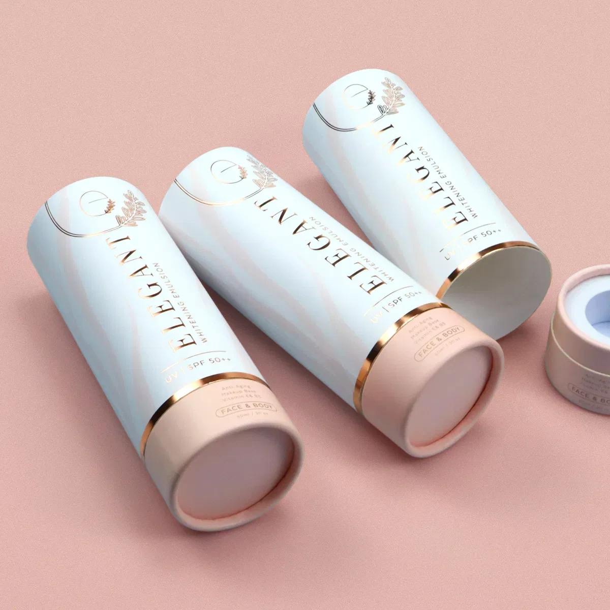 Custom Skincare Paper Cosmetic Bottle Cardboard Packaging Tubes Pink Blue Color Packaging Paper Cylinder Box Series 1