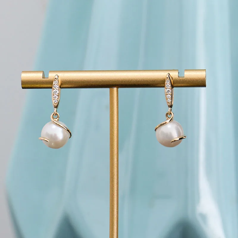 Boucles D'oreilles Pendantes En Or Jaune 14 Carats Avec Perles De Culture Et Diamants