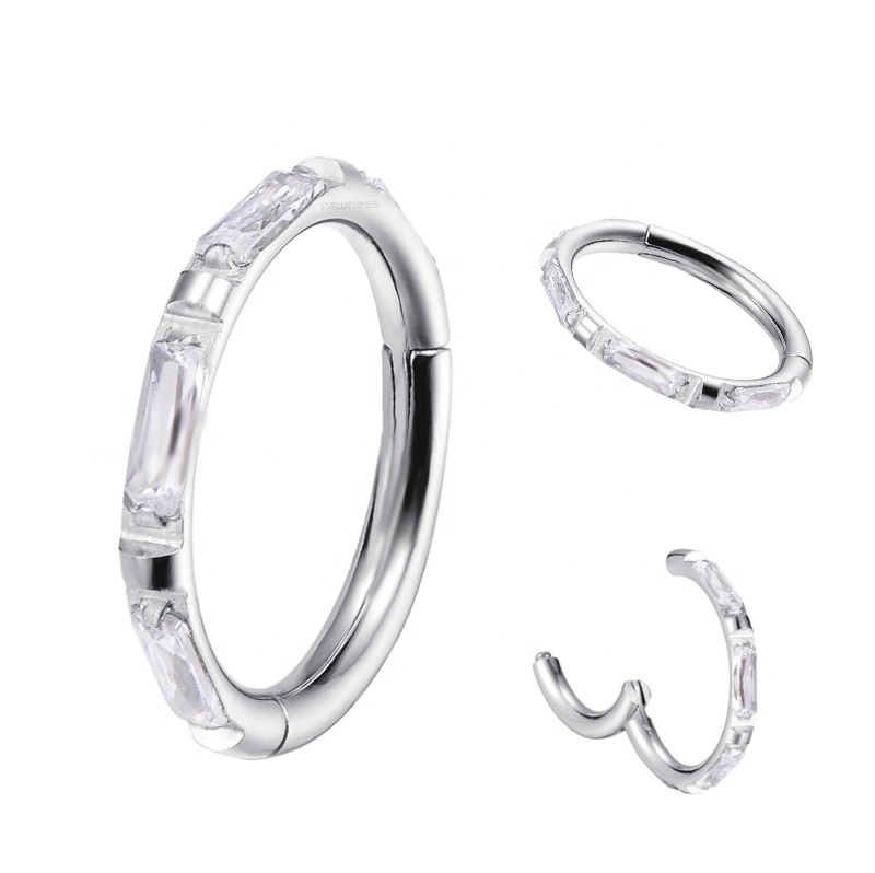 Eternal Metal Astm F136 Titanium Outward Rectangular Baguette Cz Hinged Segment Hoop Rings Piercing Jewelry 1