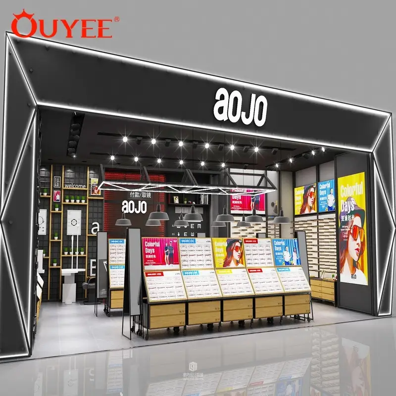 عرض نظارات خشبي لمحلات البصريات وتجهيزات التصميم الداخلي 1