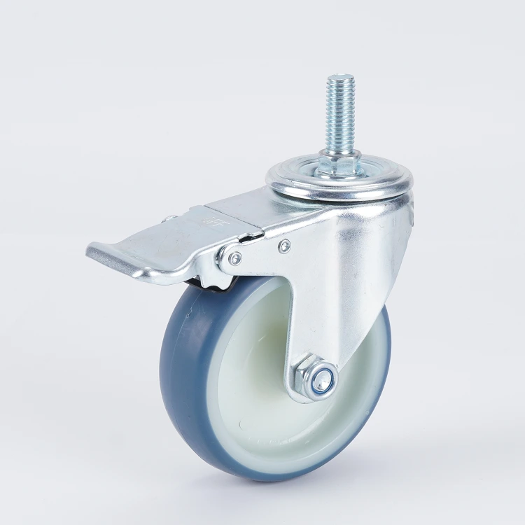 High Quality 3 4 5 Inch Blue Tpr 60-100kg Load Capacity Threaded Stem With Brake Supermarket Equipment Industrial Casters 1