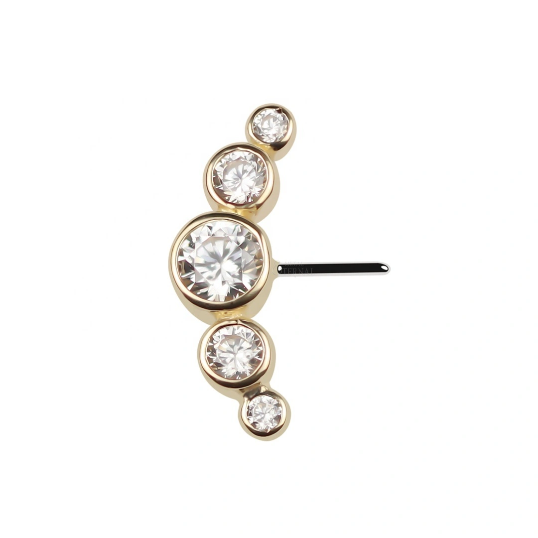Eternal Metal Threadless Push In Front Facing 5-round Cz Bezel Set Curved Top 14k Solid Gold Piercing 1