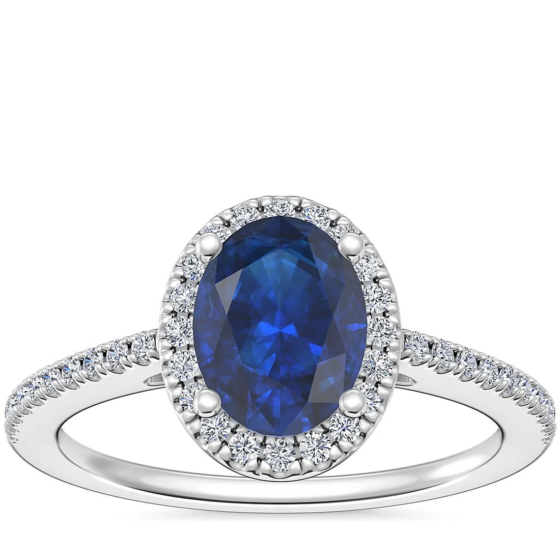 Bague de fiançailles classique en or blanc 14 carats avec moissanite et saphir ovale (8 x 6 mm) 1