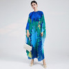 Pleats Clothing High Quality Fast Shipping Wholesale & Supply  New Print Loose Plus Size Bat Sleeve Dress Fashionable Woman Kaftan Elegant Pleated Dress 1