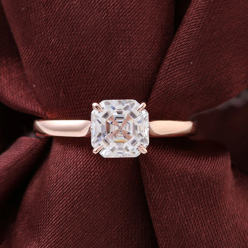 Anneau en or rose 14 carats 7 mm Asscher coupé Moisanite Diamond Band Bague Fine Jewelry Ring Moisanite Hip Hop Bijoux 1