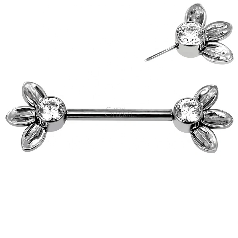 Eternal Metal Astm F136 Titanium Three Petals Threadless Nipple Ring Body Jewelry 1