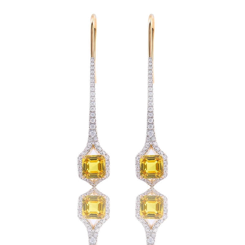 Asscher jaune coupe Moisanite Diamond 14k Gold jaune Longue boucle d'oreille pour les filles 1
