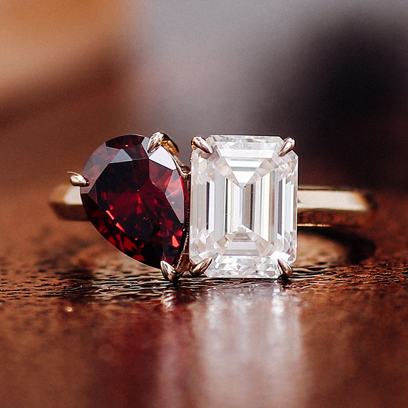 Pear Cut Ruby <000000> Emerald Cut Moissanite Et Moi Ring 18k Yellow Gold Loose Moissanite Ring Women Jewelry Ring 10