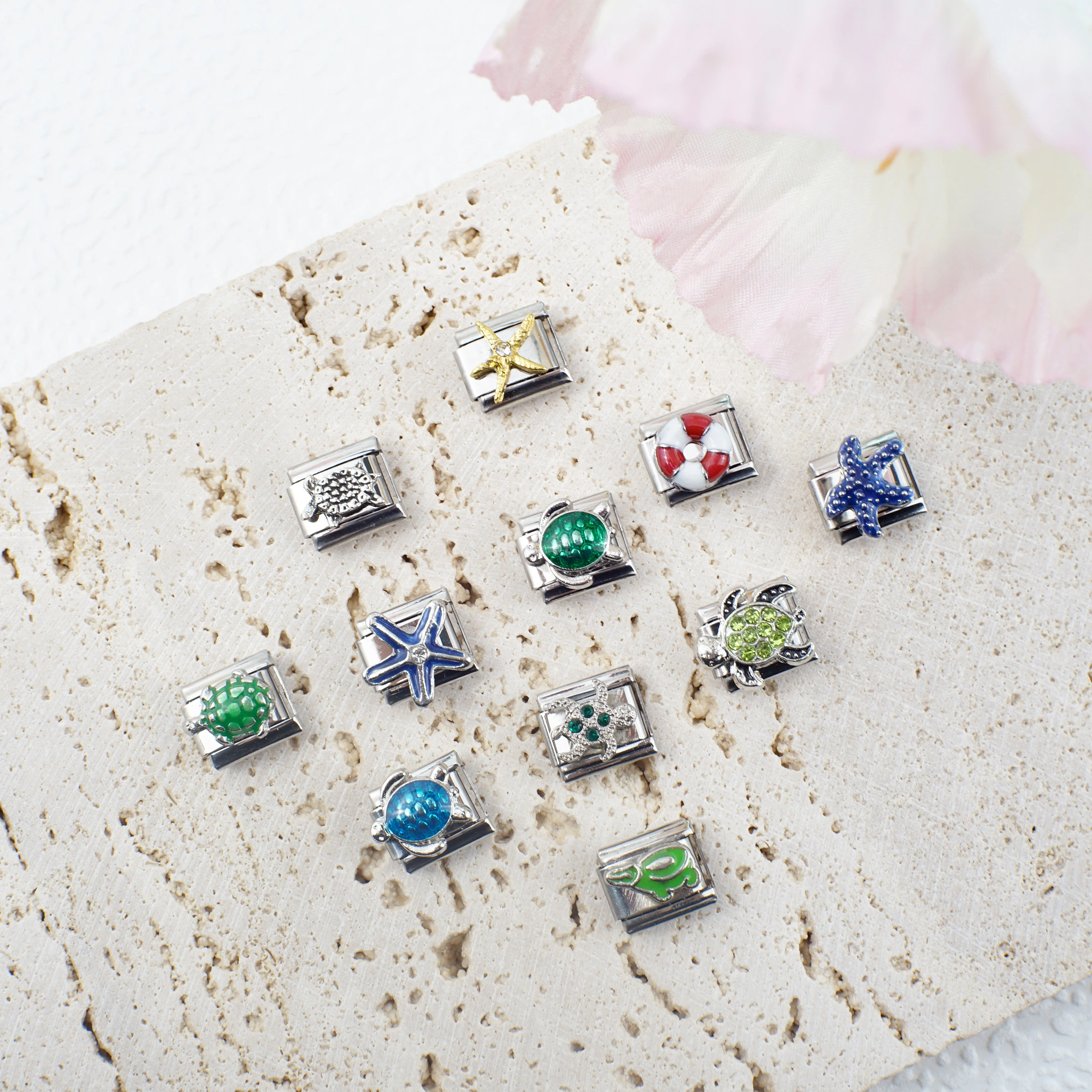 2025 Diy Personalized 304 Stainless Steel Italian Sea Turtle Series Charm Bracelet 9mm * 10mm Module 1