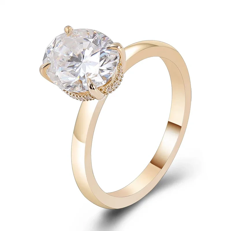 Customize Jewelry 10k Yellow Gold Moissanite Solitaire Diamond Ring Oval Shape Vvs Engagement Wedding Women's Heart-shaped Ring 1