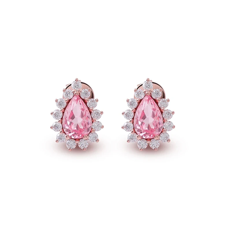 2025 New Luxury Earrings Women's 14k Rose Gold Pear Cut Orange Gemstone Earrings Charm Delicate Earring Box 1