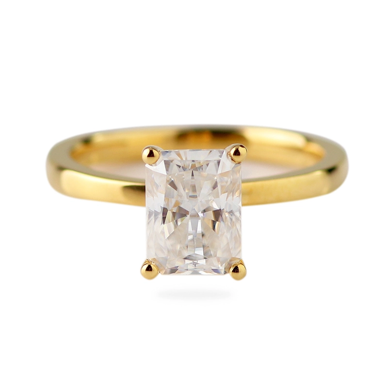 Éternité classique 14K Bague de fiançailles en or jaune avec solitaire 2carats Radiant Cut Moissanite Diamond 1