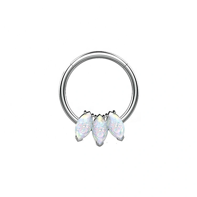 Eternal Metal 16g 1.2mm Astm F136 Titanium 3 Marquise Synthetic Opal Setting Hinged Segment Rings Piercing Body Jewelry 1