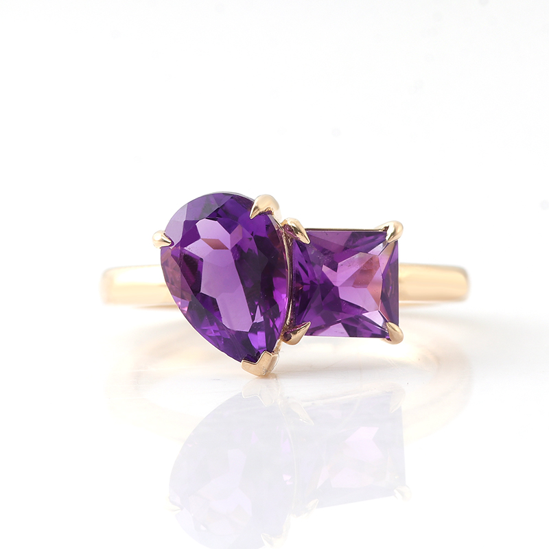 Gemstone Jewelry Two Tones Of Diamond Pear<000000>princess Cut Amethyst Engagement Ring In 14k Yellow 9