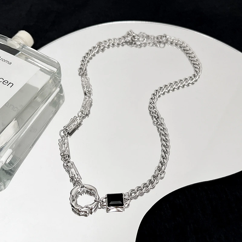 Trendy Stainless Steel Simple Jewelry Sweater Chain Punk Hip Hop Rock Couple Women Men Zircon Cuban Chain Necklace 1