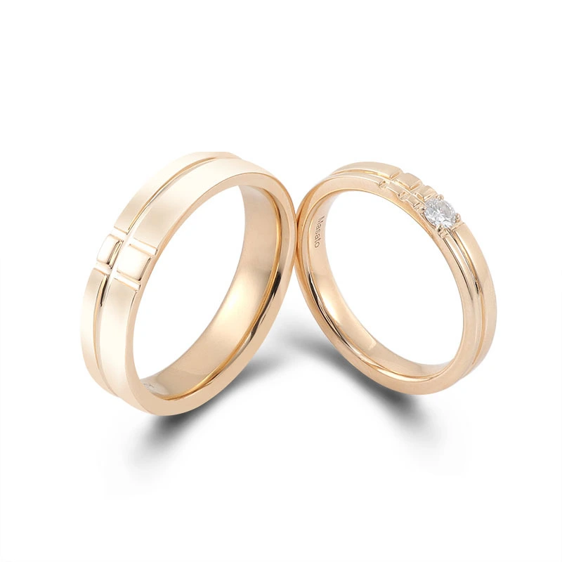 Bague de couple classique ronde en diamant de 3 mm pour hommes et femmes, bague de mariage tendance en or jaune 18 carats 1