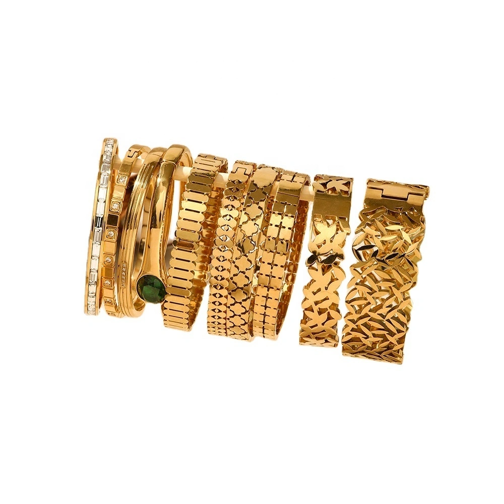 Wholesale Gold Stainless Steel Zircon Hollow Bracelets Retro Fashion Women's Bracelets 1