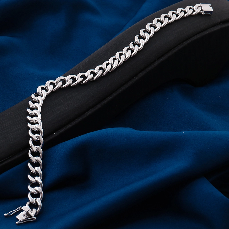 Wholesale Price Hiphop Party Man Jewelry 10mm Plain 925 Silver Sterling Cuban Link Miami Iced Out Man Bracelet 1