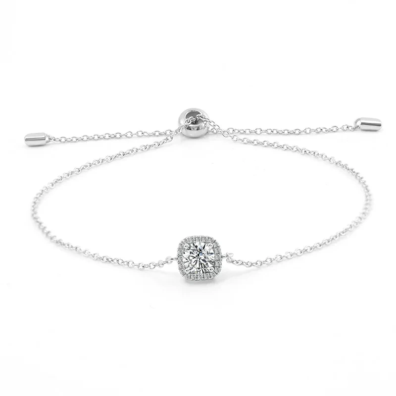 925 Sterling Silver 0.5 Carat 5mm Mm Round Cut Moissanite Bracelet Women's 15 Cm + 3 Cm Extension Chain 1