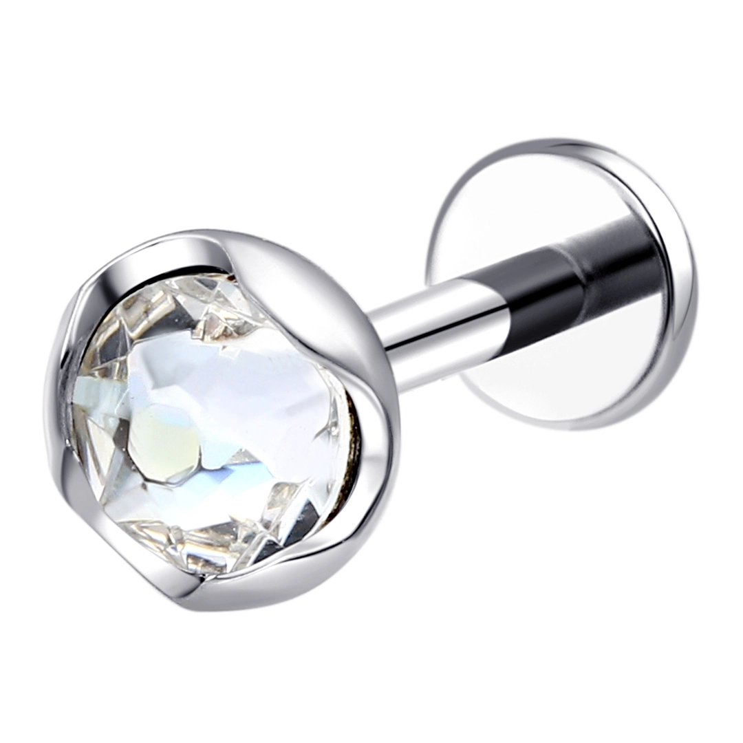 Eternal Metal Astm F136 Titanium Classic 5a Clear Zircon Internally Threaded Top With Zircon Flat Lobe Labret Piercing Jewelry 1