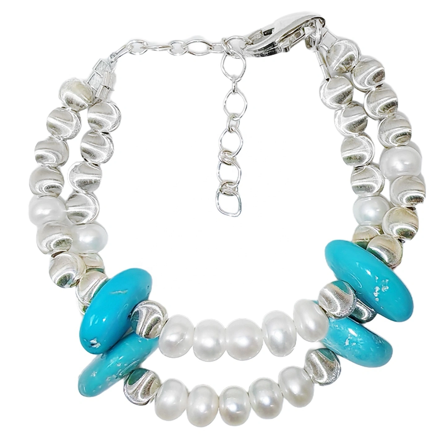 Turquoise Bracelet Natural Turquoise Women's Bracelet Matching Delicate Natural Pearls And Turquoise Beautiful Silver 1
