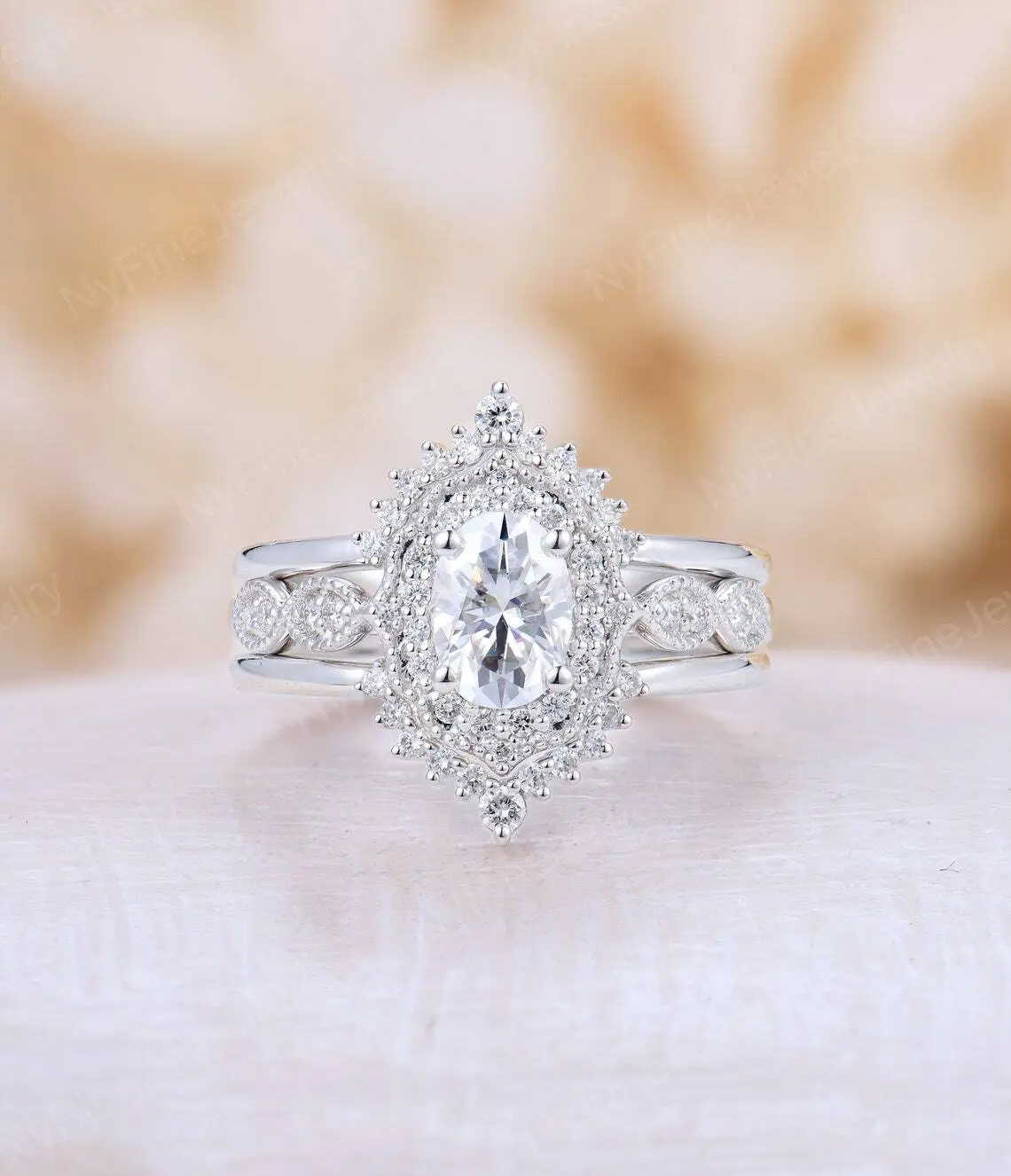 10K الذهب مع 2Ct 2c color Moissanite الماس خاتم الخطوبة خاتم الزفاف مجموعة المشاركة الزوجين 1