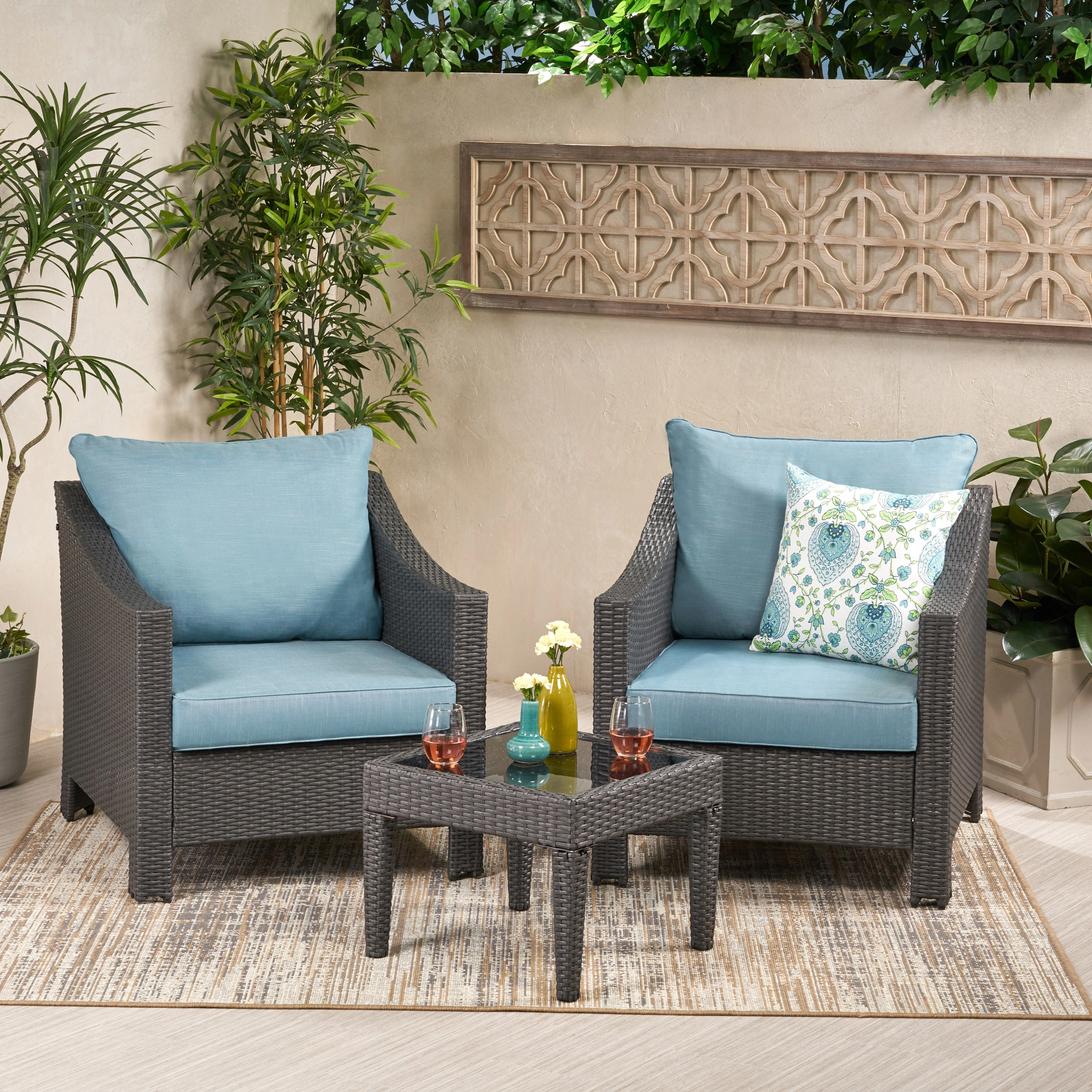 Waterproof Garden Lounge Chairs Patio Wicker Conversation Set Rattan Garden Furniture Outdoor Armchairs Terrace Bistro Set 1