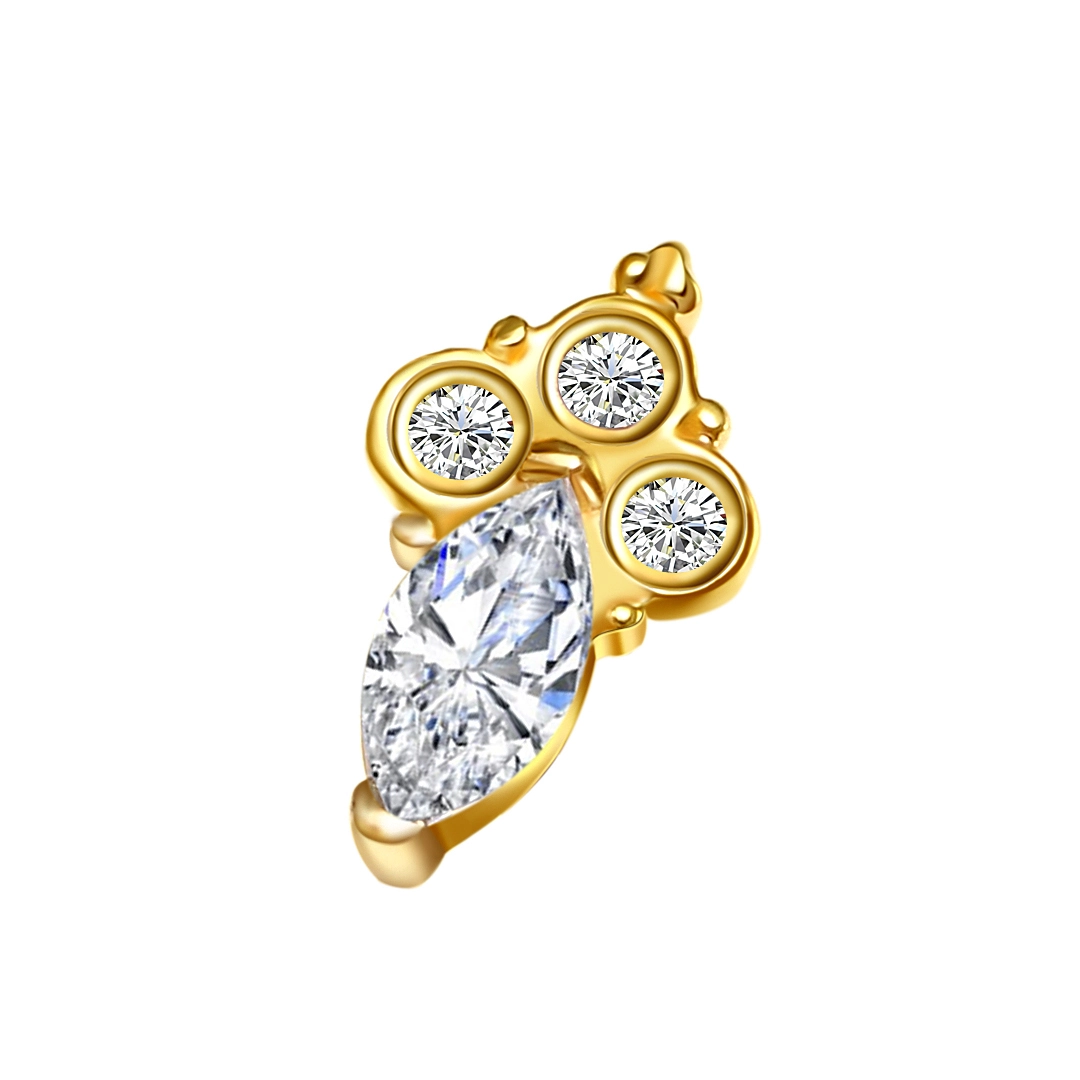 Eternal Metal 14k Solid Gold Vintage Marquise Cut Cz Paved Belly Nose Piercing Ear Labret Jewelry Internally Threaded Ends Tops 1