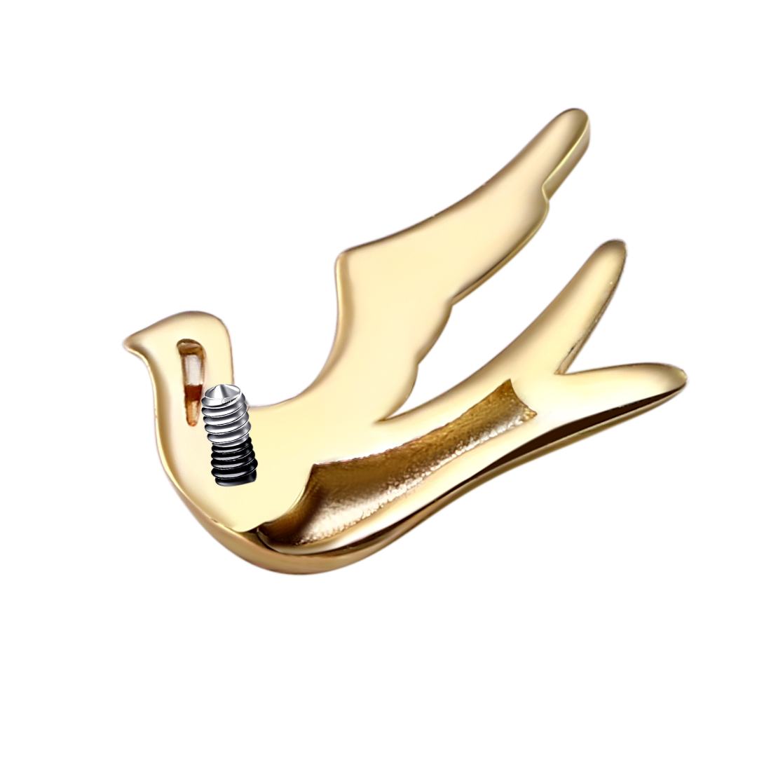 Eternal Metal 14k Solid Gold Polished Flying Seagull Ear<000000>nose Piercing Navel<000000>labret Jewelry Internally Threaded Ends Tops 7