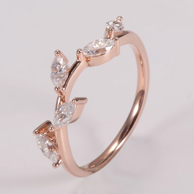 Nouveau style de feuilles d'arrivée 2,5x5 mm marquise coupe pur blanc joyeuse de gemmes de joyaux en bague de dieu rose 14k 1
