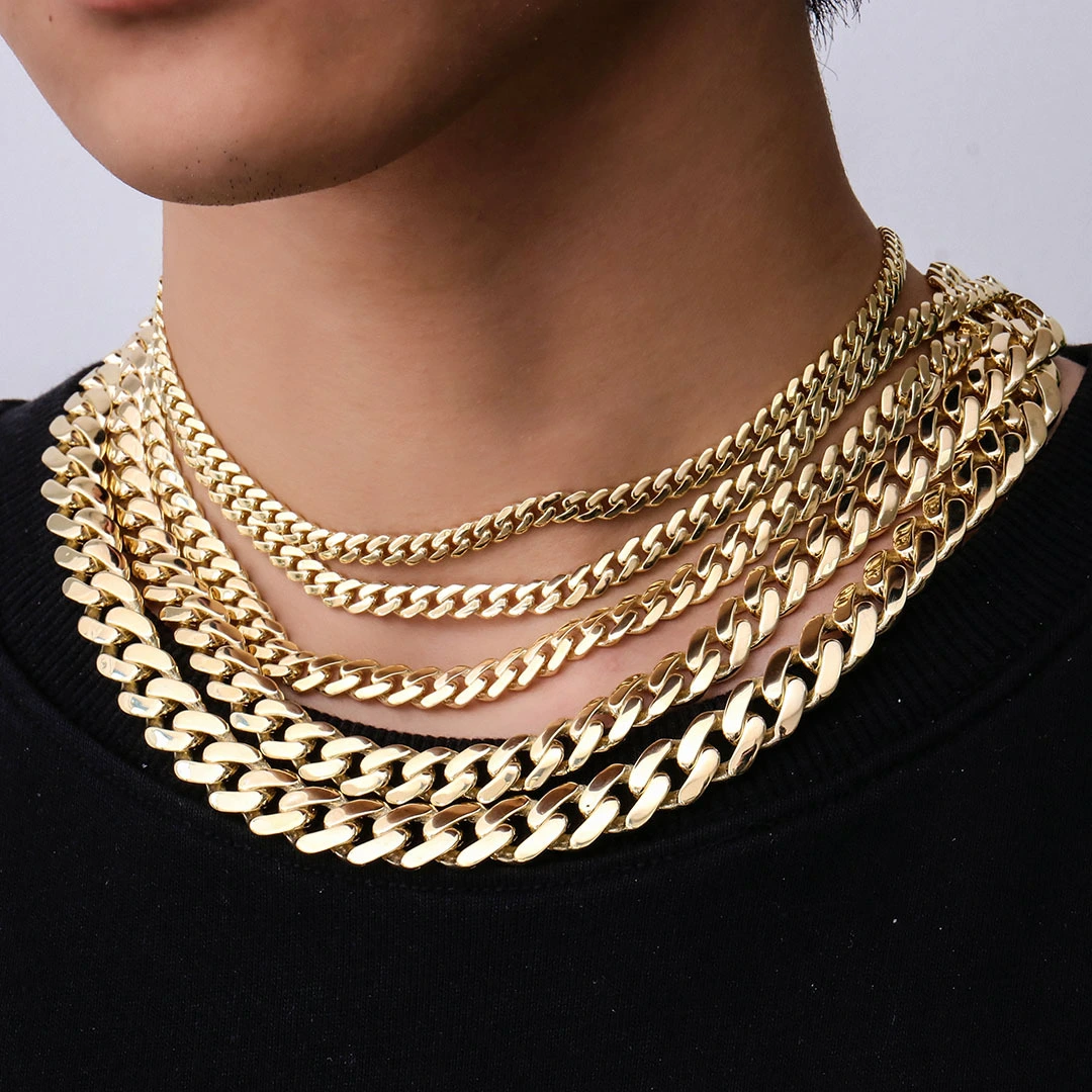Sterling Silber 925/ 14K Festkubaner Kette Kette Kette Kette Hip Hop Schmuck kubanische Kette Halskette Moissanit Goldglied 1