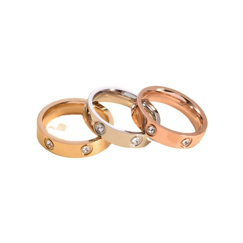 Wholesale Diamond Inlaid Stainless Steel Rings For Women Non Fading Couple Rings 5mm Six Diamond Rings 1